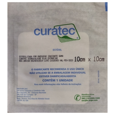 Curativo curatec hidrocoloide plus extra fino, 10 x 10 cm c/1